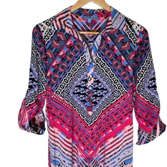 Antonio Melani Pink Blue Print Shift Dress Size 0 XS Workwear Career Sheath - Picture 5 of 9